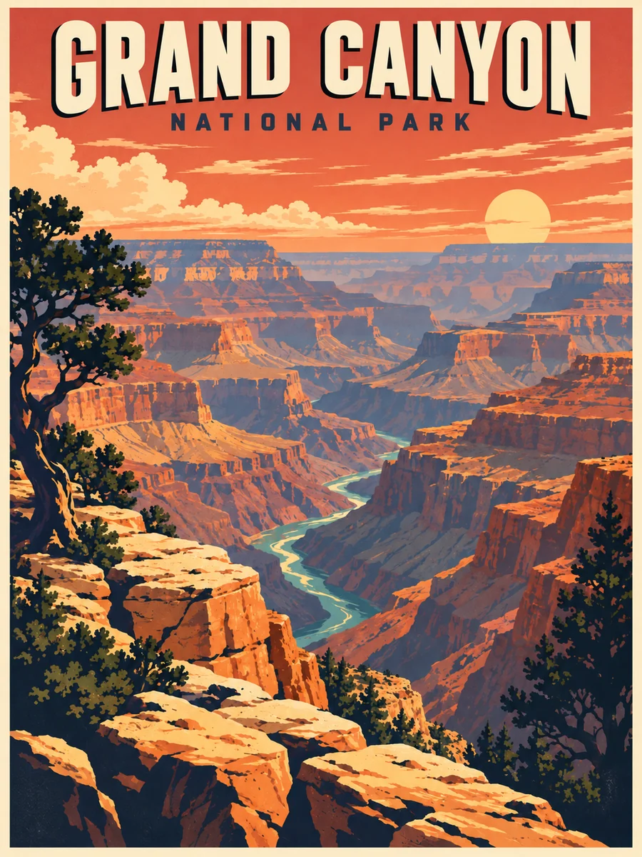Vintage-style Grand Canyon National Park poster